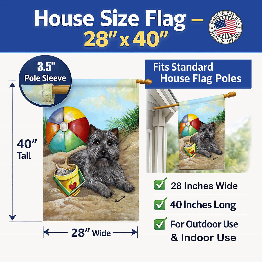Cairn Terrier At the Beach House Flag 28x40 Porch Sleeve Pole Decorative Outside Yard Banner Artwork Wall Hanging, Polyester