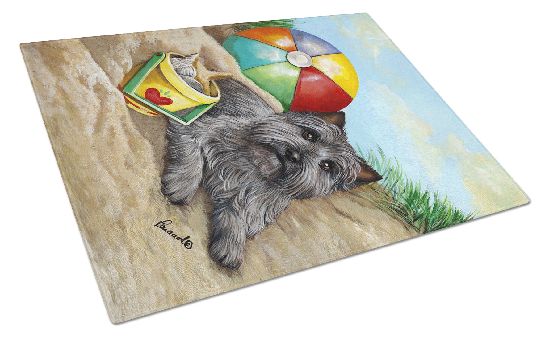 Cairn Terrier At the Beach Cutting Board Tempered Glass Kitchen Cutting Surface, Heat Resistant Chopping, Non-Slip Feet, Food Prep & Serving