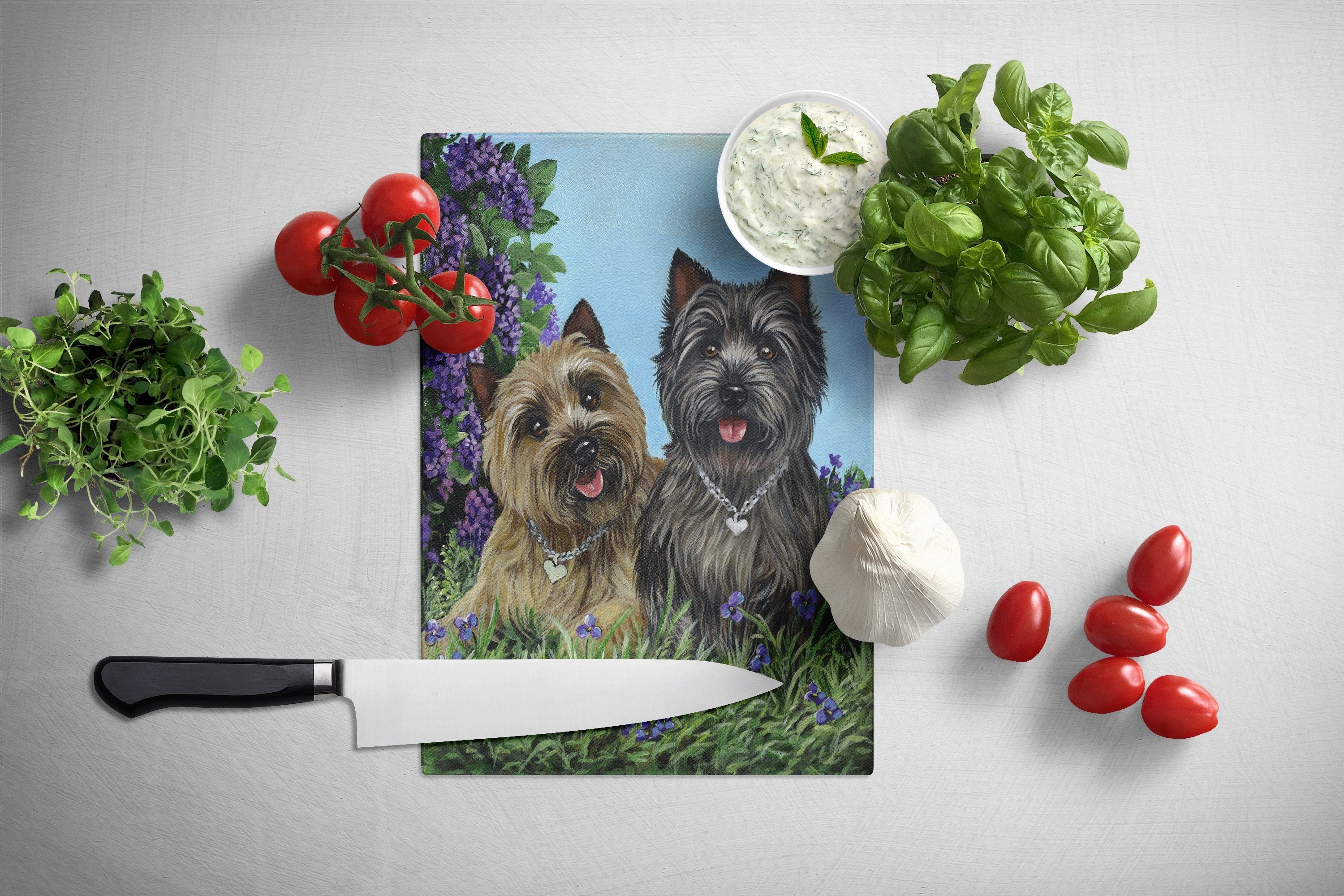 Cairn Terrier Donation Cutting Board Tempered Glass Kitchen Cutting Surface, Heat Resistant Chopping, Non-Slip Feet, Food Prep & Serving