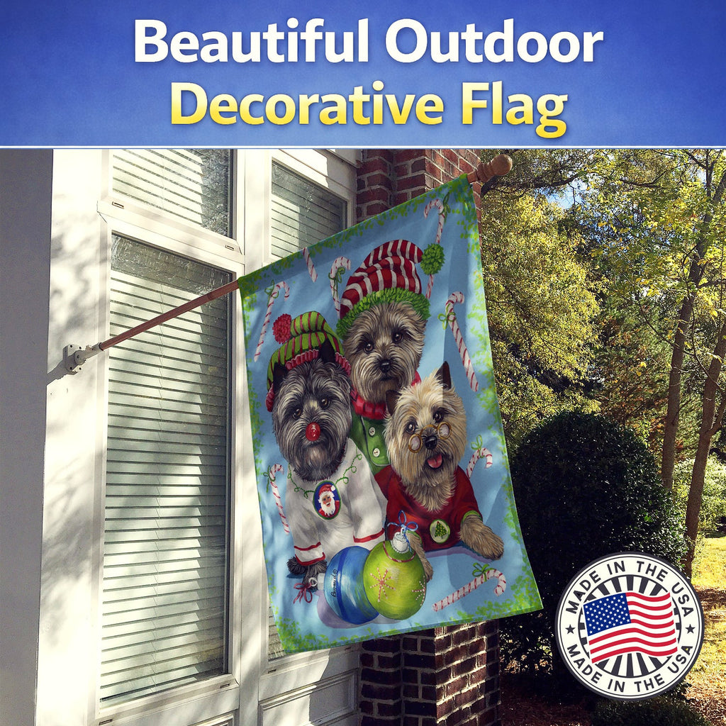 Cairn Terrier Christmas Elves House Flag 28x40 Porch Sleeve Pole Decorative Outside Yard Banner Artwork Wall Hanging, Polyester