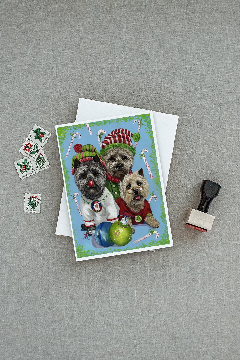 Cairn Terrier Christmas Elves Greeting Cards Pack of 8 Blank Cards with Envelopes Whimsical A7 Size 5x7