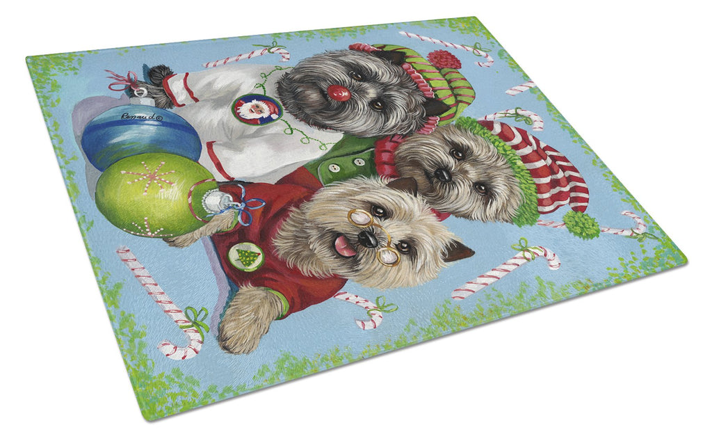 Cairn Terrier Christmas Elves Cutting Board Tempered Glass Kitchen Cutting Surface, Heat Resistant Chopping, Non-Slip Feet, Food Prep & Serving