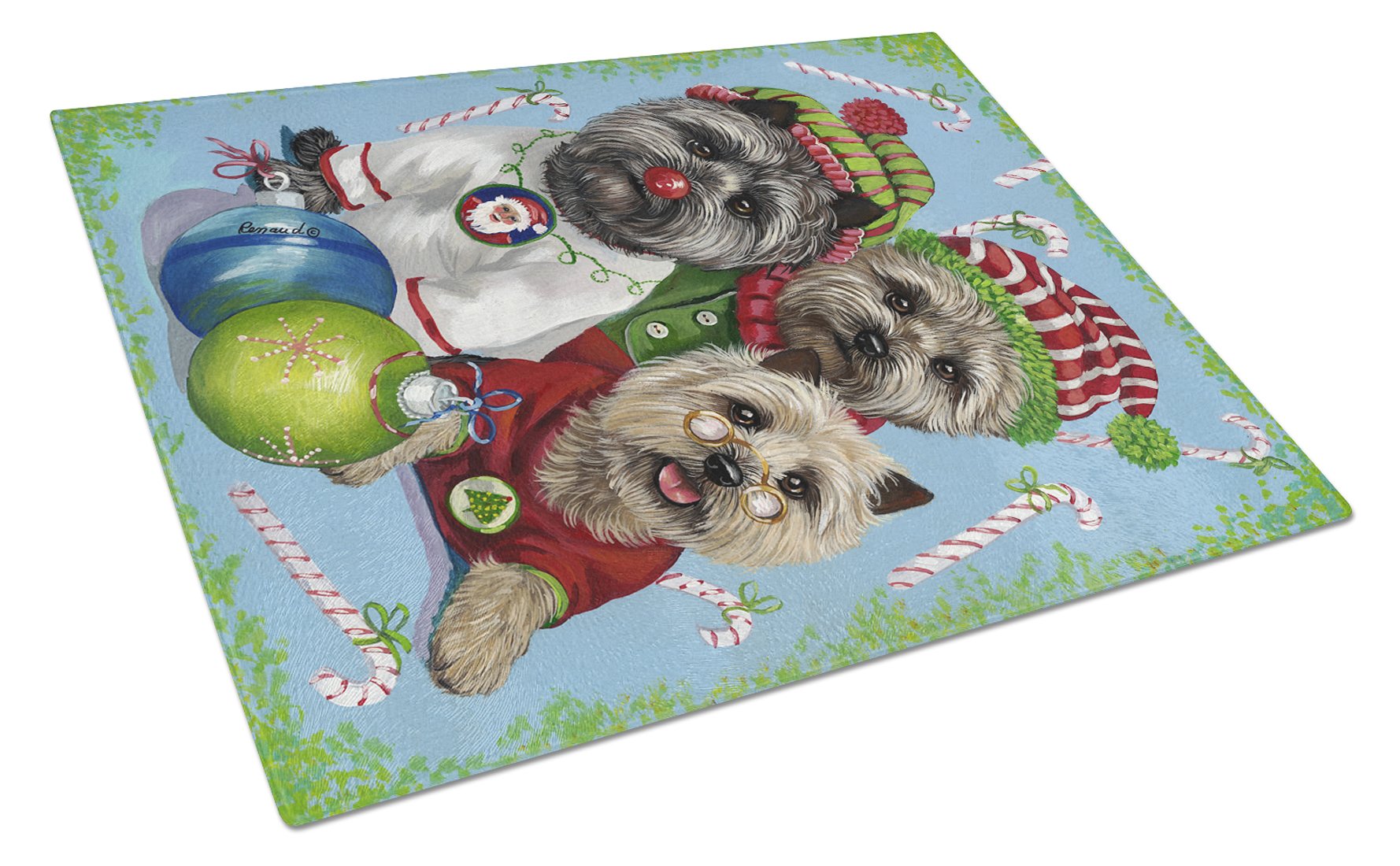 Cairn Terrier Christmas Elves Cutting Board Tempered Glass Kitchen Cutting Surface, Heat Resistant Chopping, Non-Slip Feet, Food Prep & Serving