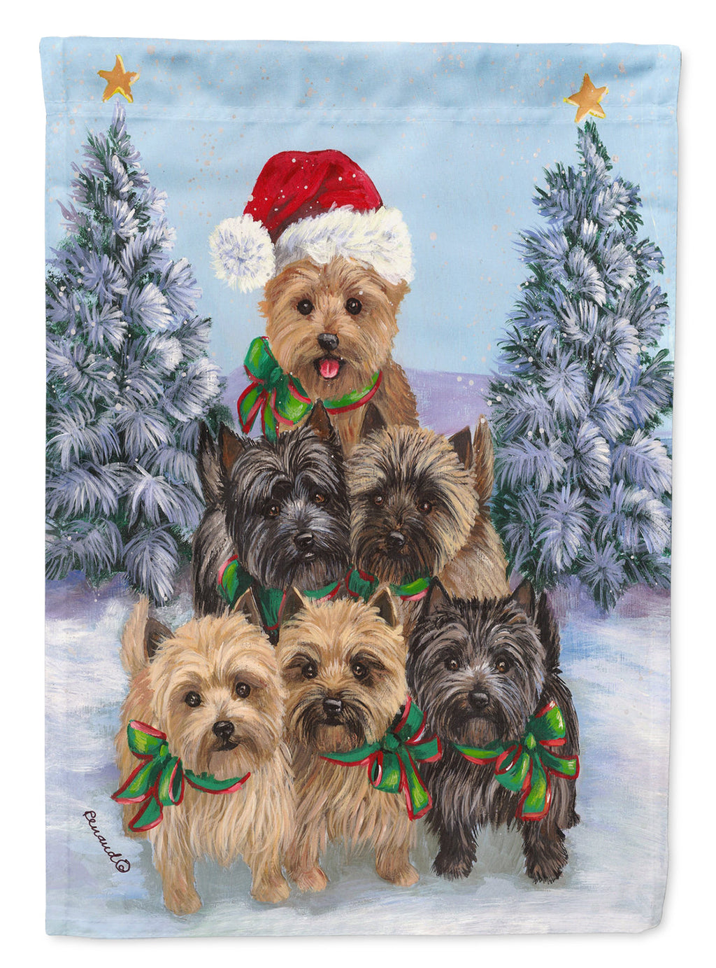 Cairn Terrier Christmas Family Tree House Flag 28x40 Porch Sleeve Pole Decorative Outside Yard Banner Artwork Wall Hanging, Polyester