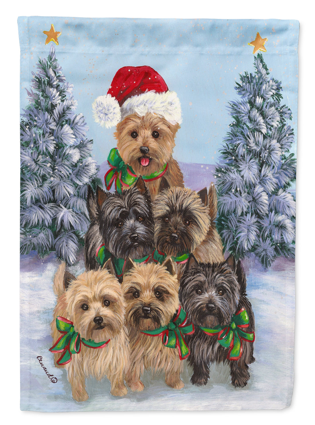 Cairn Terrier Christmas Family Tree House Flag 28x40 Porch Sleeve Pole Decorative Outside Yard Banner Artwork Wall Hanging, Polyester