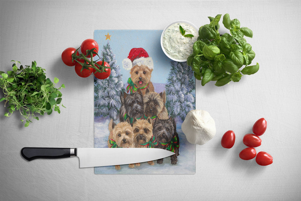 Cairn Terrier Christmas Family Tree Cutting Board Tempered Glass Kitchen Cutting Surface, Heat Resistant Chopping, Non-Slip Feet, Food Prep & Serving