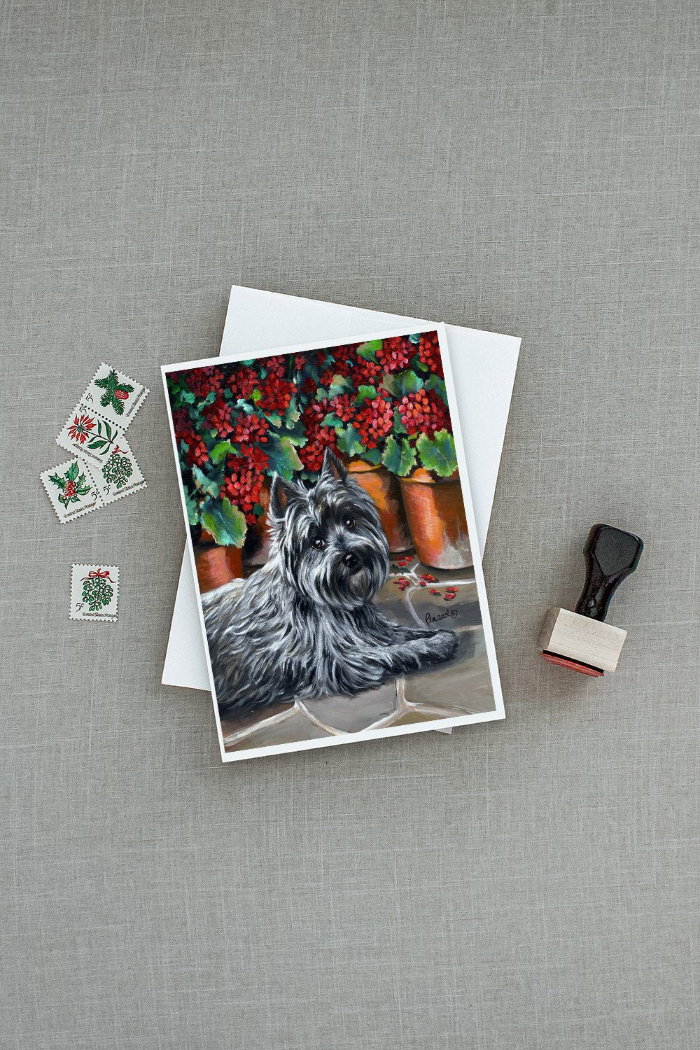 Cairn Terrier Geraniums Greeting Cards Pack of 8 Blank Cards with Envelopes Whimsical A7 Size 5x7