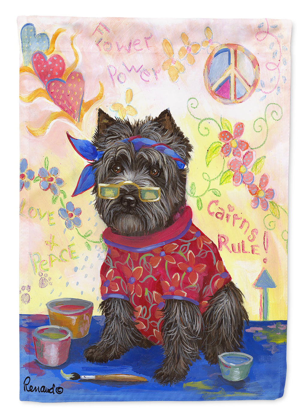 Cairn Terrier Hippie Dippie House Flag 28x40 Porch Sleeve Pole Decorative Outside Yard Banner Artwork Wall Hanging, Polyester