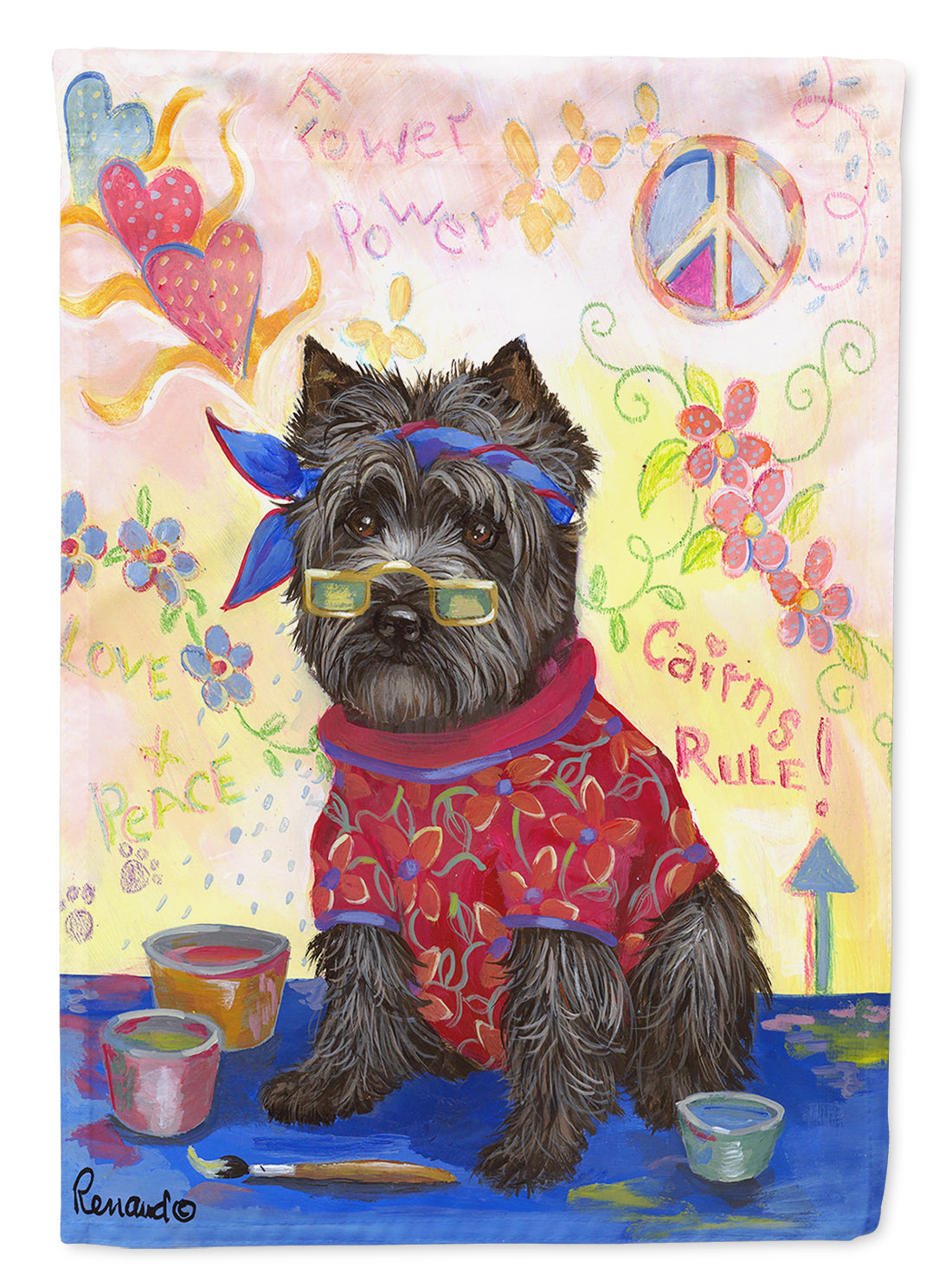Cairn Terrier Hippie Dippie House Flag 28x40 Porch Sleeve Pole Decorative Outside Yard Banner Artwork Wall Hanging, Polyester