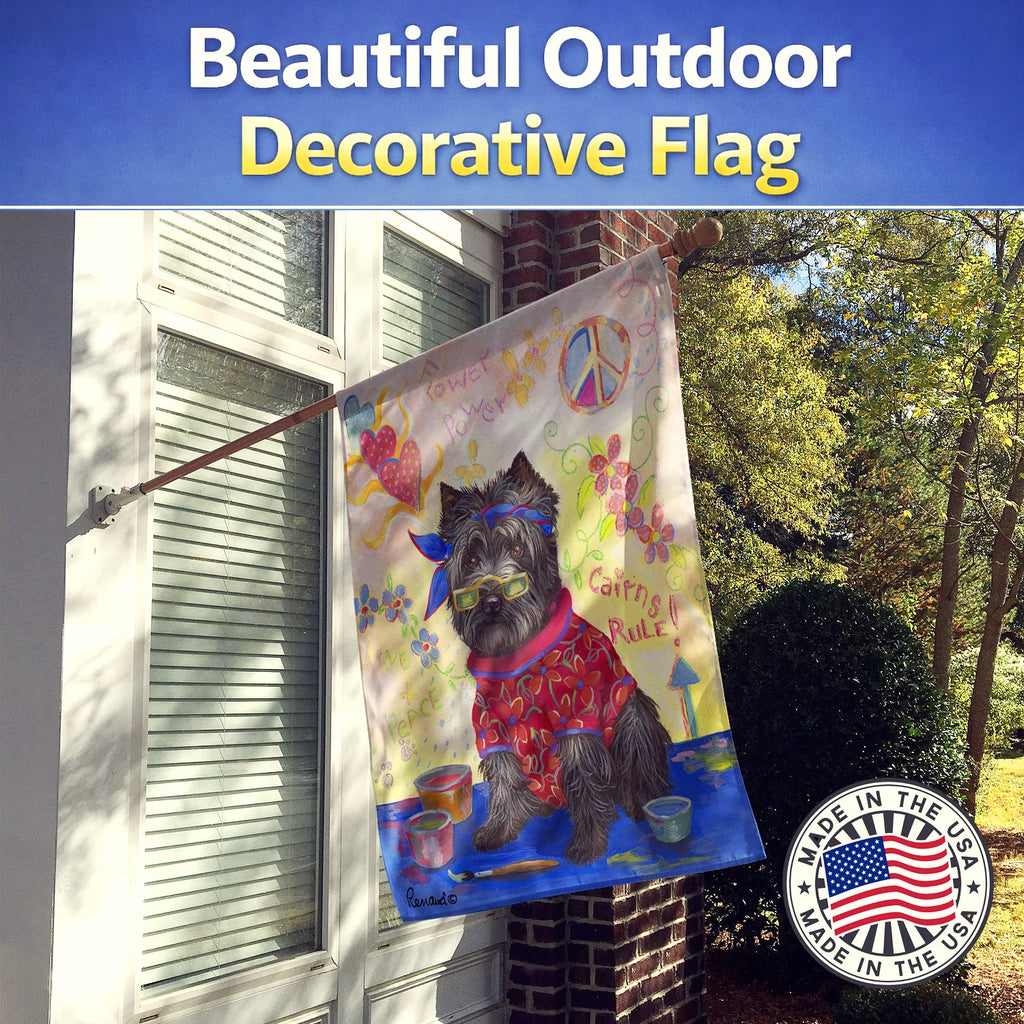 Cairn Terrier Hippie Dippie House Flag 28x40 Porch Sleeve Pole Decorative Outside Yard Banner Artwork Wall Hanging, Polyester