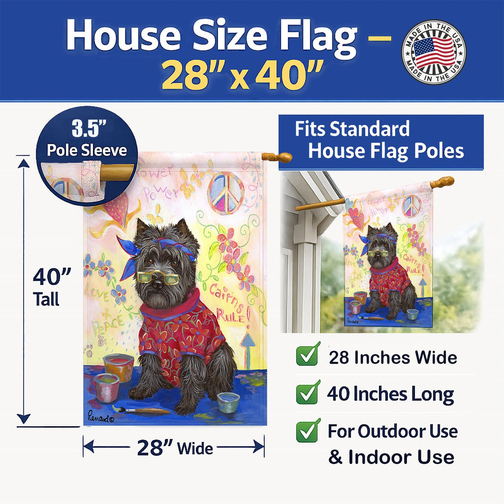 Cairn Terrier Hippie Dippie House Flag 28x40 Porch Sleeve Pole Decorative Outside Yard Banner Artwork Wall Hanging, Polyester