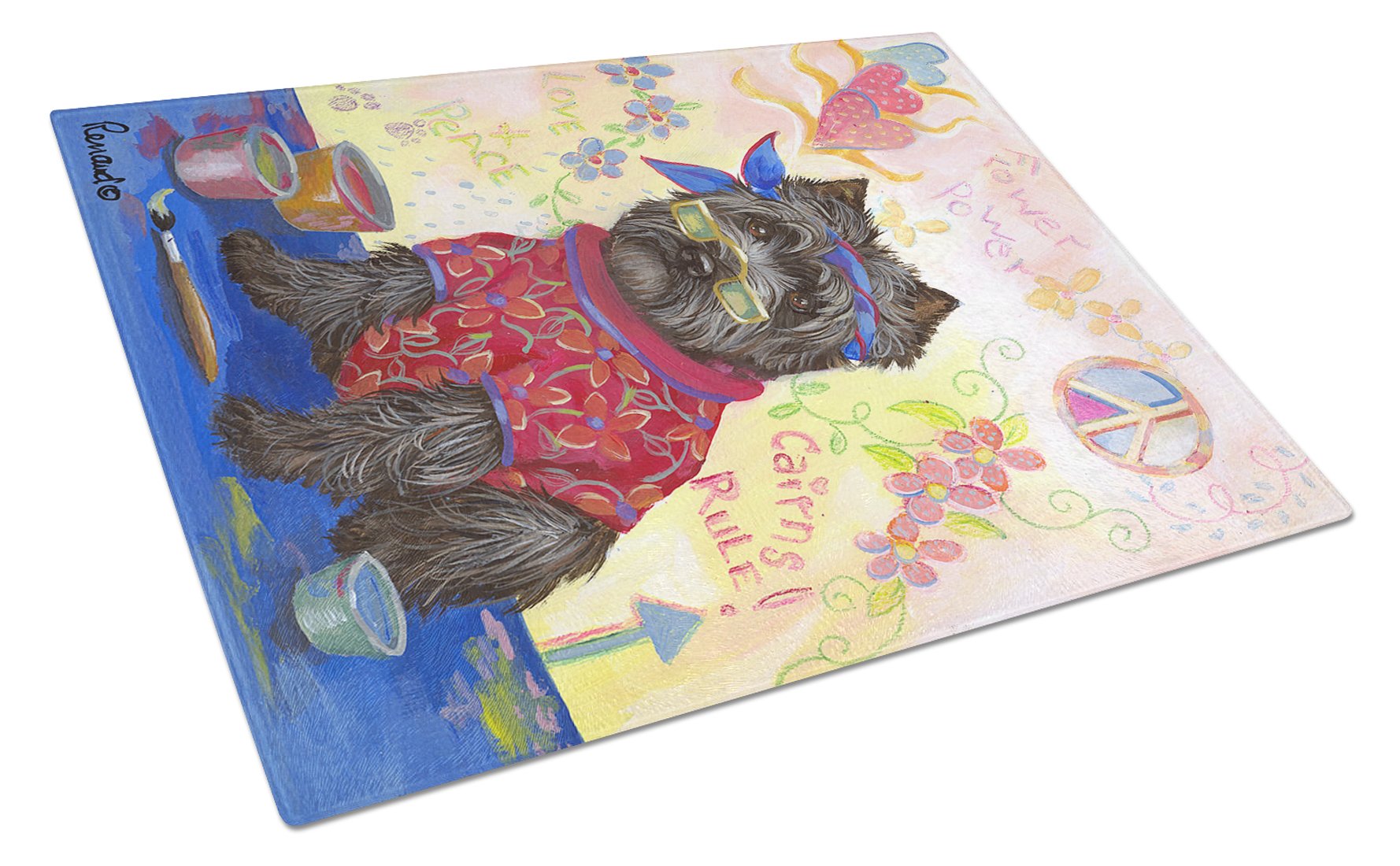 Cairn Terrier Hippie Dippie Cutting Board Tempered Glass Kitchen Cutting Surface, Heat Resistant Chopping, Non-Slip Feet, Food Prep & Serving