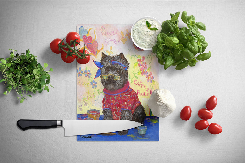 Cairn Terrier Hippie Dippie Cutting Board Tempered Glass Kitchen Cutting Surface, Heat Resistant Chopping, Non-Slip Feet, Food Prep & Serving