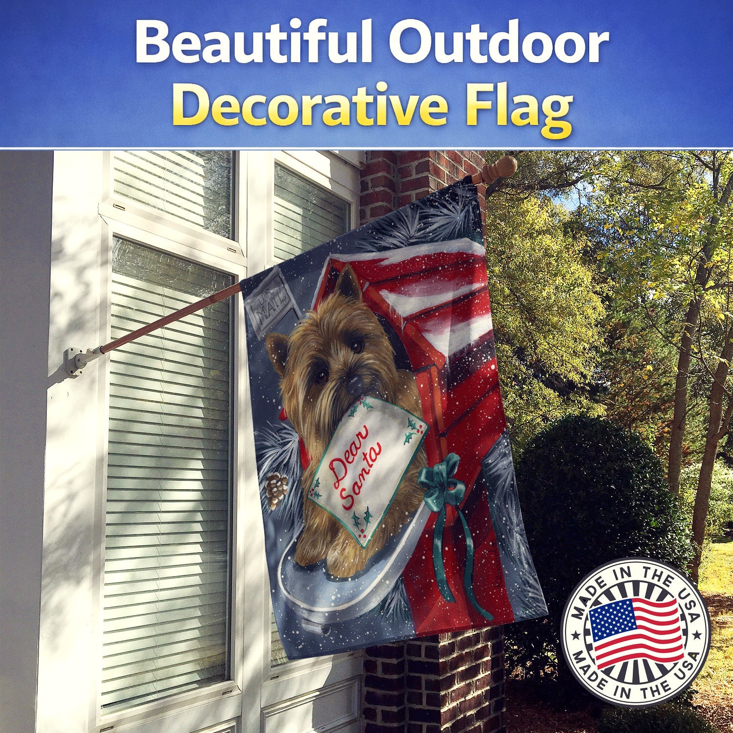 Cairn Terrier Christmas Letter to Santa House Flag 28x40 Porch Sleeve Pole Decorative Outside Yard Banner Artwork Wall Hanging, Polyester