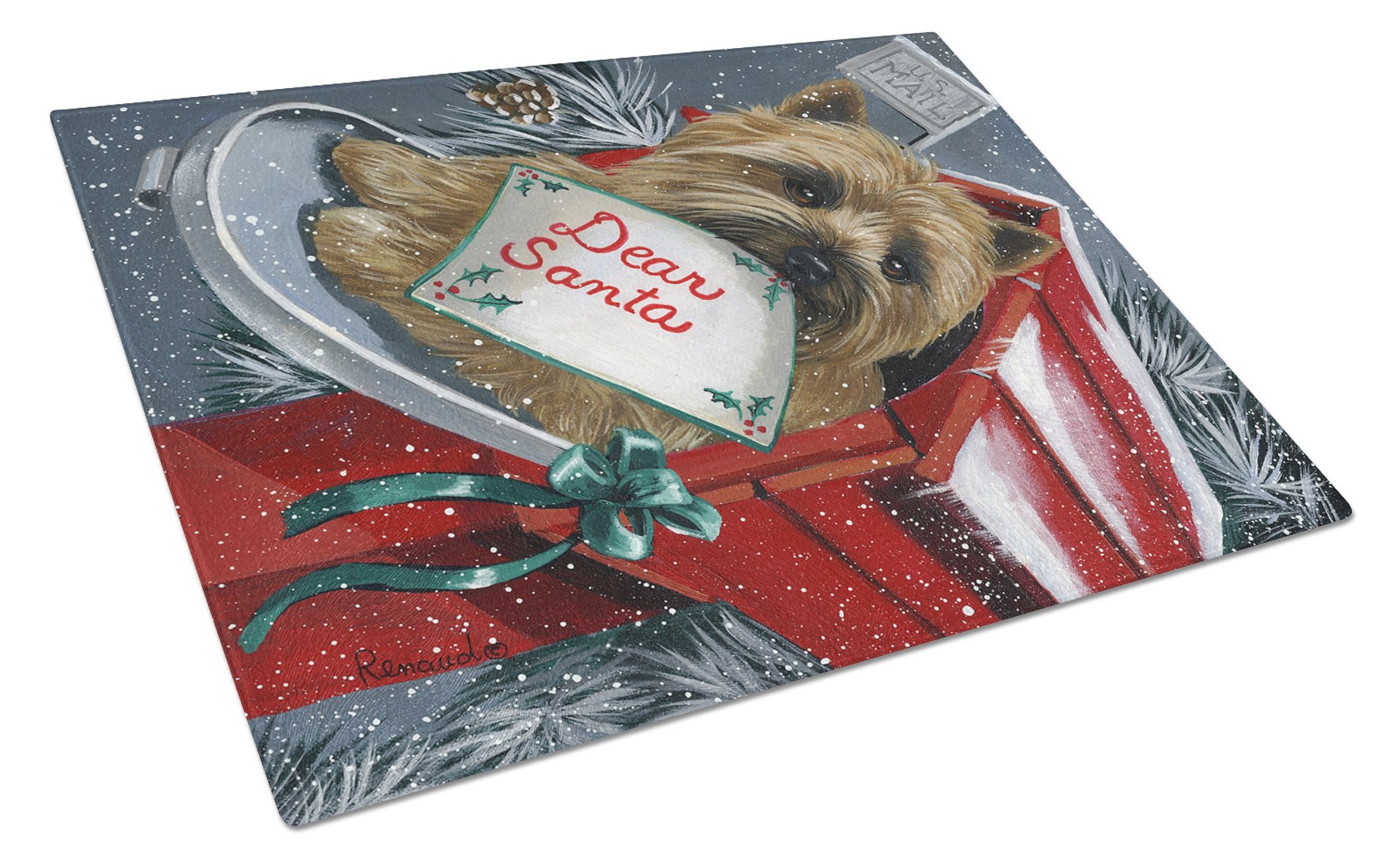 Cairn Terrier Christmas Letter to Santa Cutting Board Tempered Glass Kitchen Cutting Surface, Heat Resistant Chopping, Non-Slip Feet, Food Prep & Serving