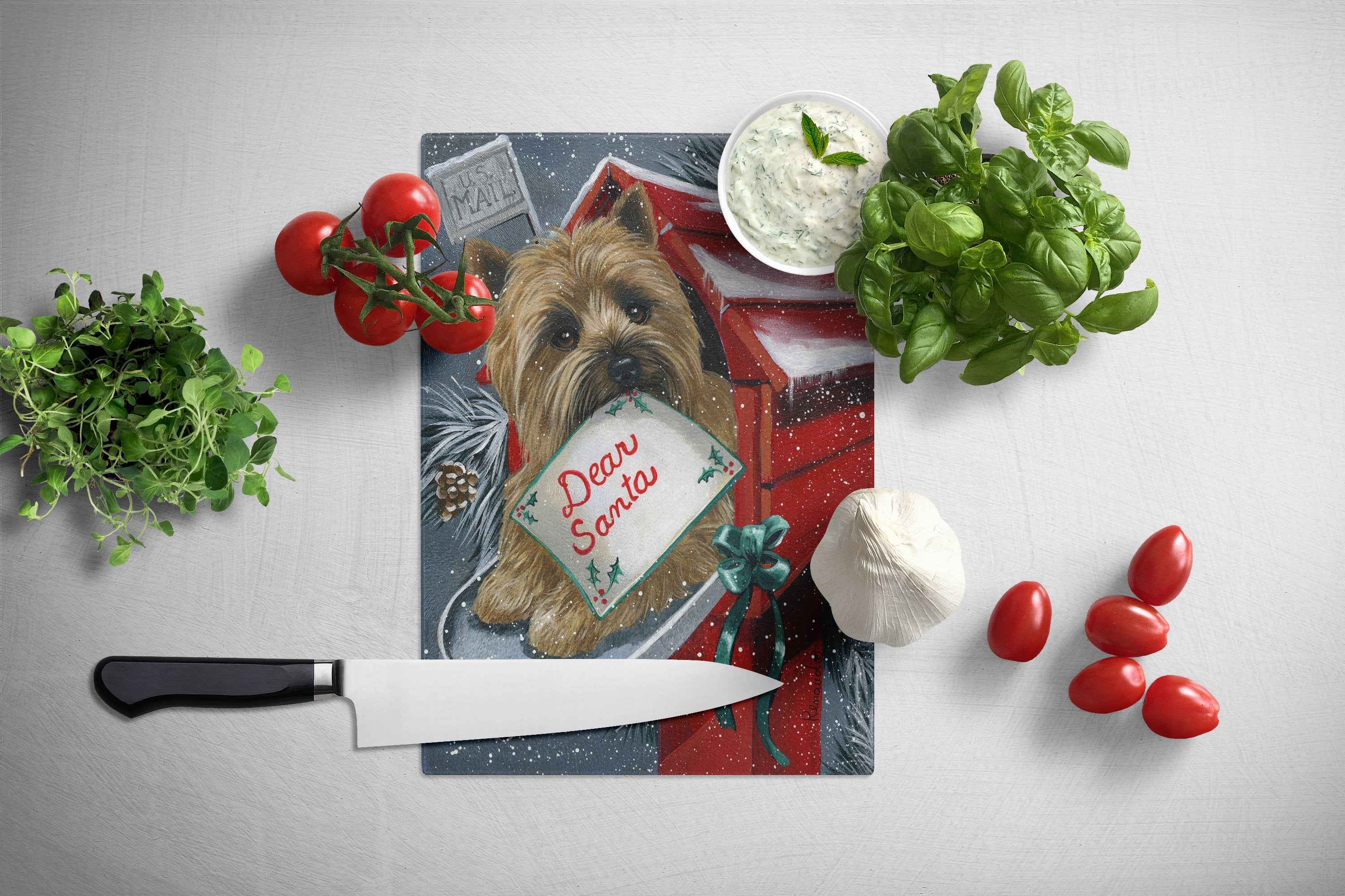 Cairn Terrier Christmas Letter to Santa Cutting Board Tempered Glass Kitchen Cutting Surface, Heat Resistant Chopping, Non-Slip Feet, Food Prep & Serving