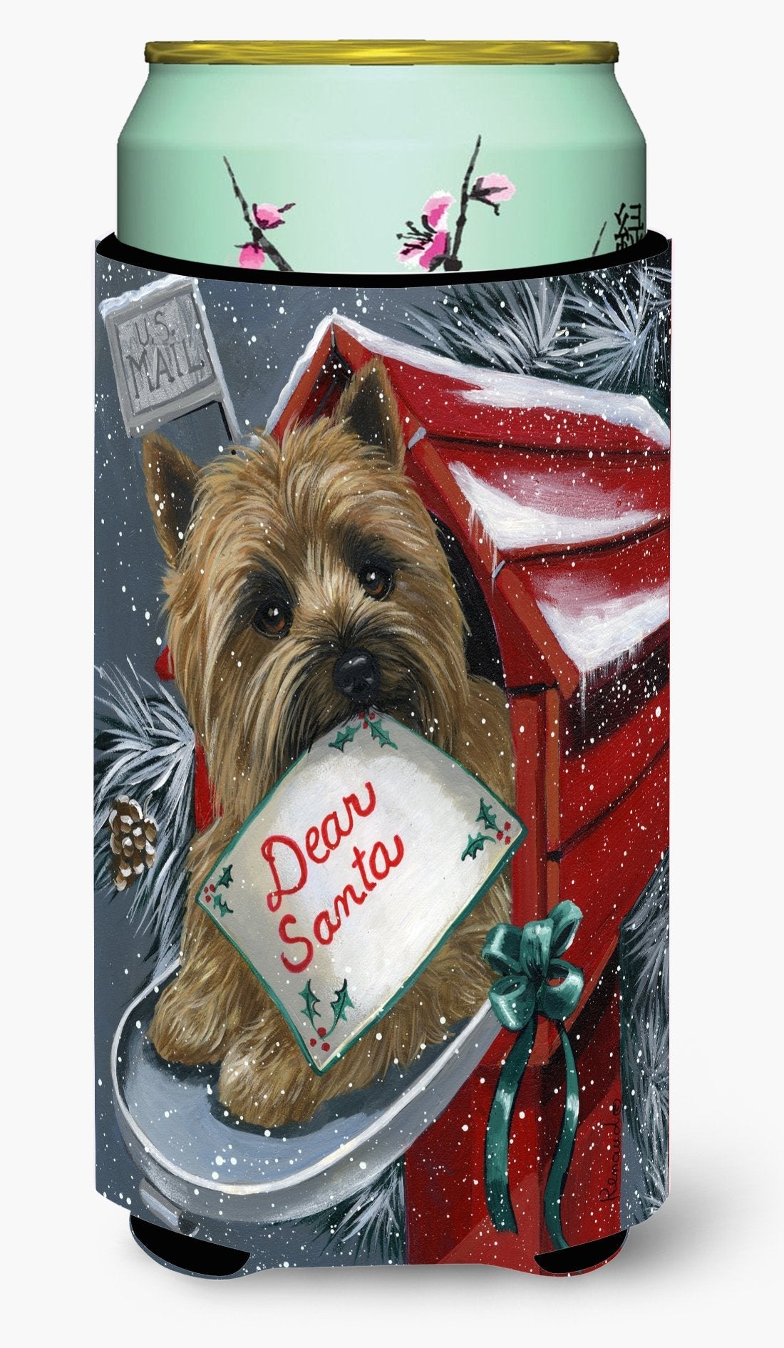Cairn Terrier Christmas Letter to Santa Tall Boy Hugger Can Cooler Sleeve Machine Washable Drink Collapsible Insulator Beverage Insulated Holder