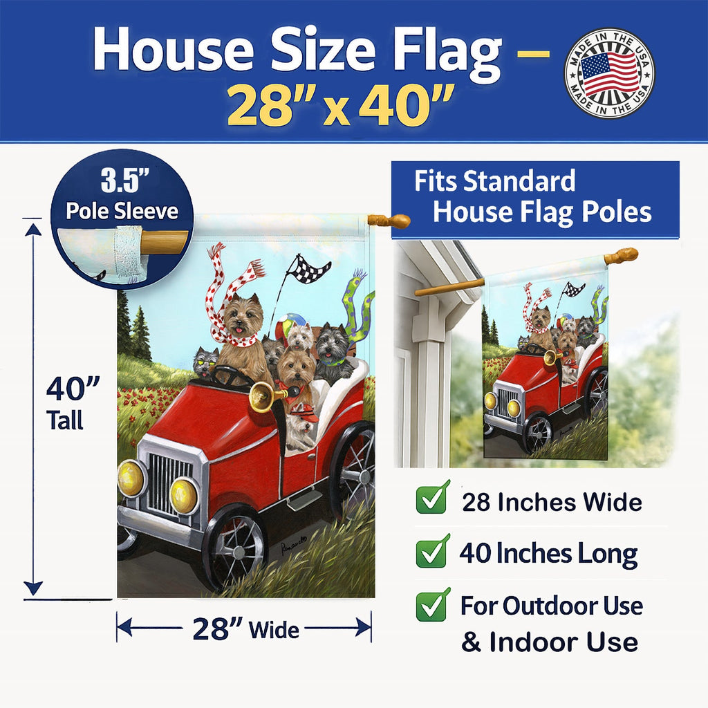 Cairn Terrier On the Move House Flag 28x40 Porch Sleeve Pole Decorative Outside Yard Banner Artwork Wall Hanging, Polyester
