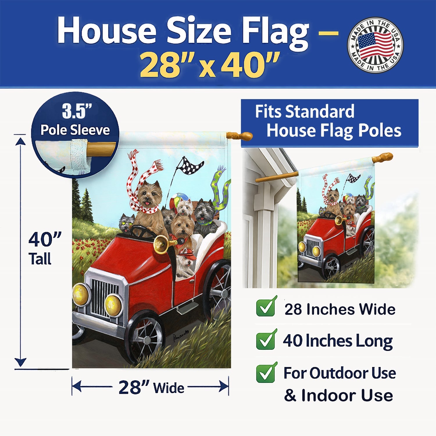 Cairn Terrier On the Move House Flag 28x40 Porch Sleeve Pole Decorative Outside Yard Banner Artwork Wall Hanging, Polyester
