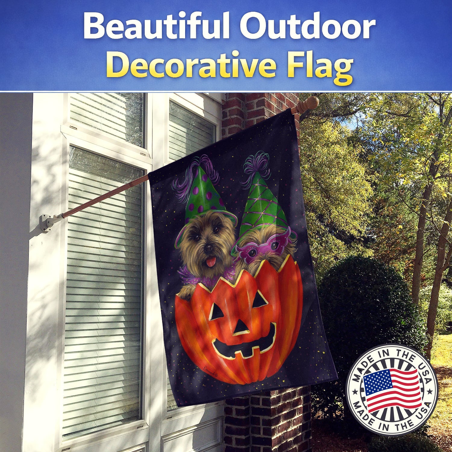 Cairn Terrier Halloween PeekaBoo House Flag 28x40 Porch Sleeve Pole Decorative Outside Yard Banner Artwork Wall Hanging, Polyester