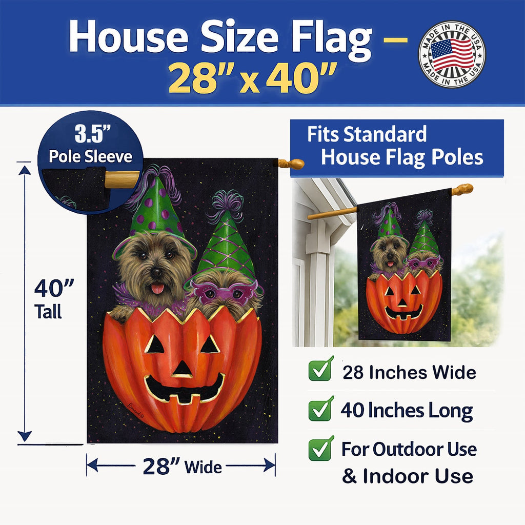 Cairn Terrier Halloween PeekaBoo House Flag 28x40 Porch Sleeve Pole Decorative Outside Yard Banner Artwork Wall Hanging, Polyester