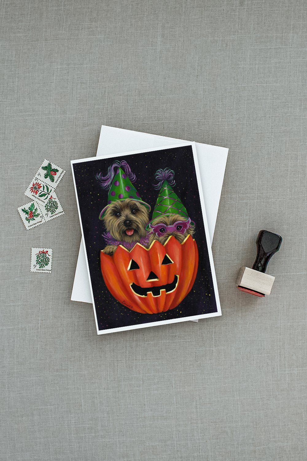 Cairn Terrier Halloween PeekaBoo Greeting Cards Pack of 8 Blank Cards with Envelopes Whimsical A7 Size 5x7