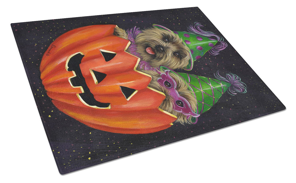 Cairn Terrier Halloween PeekaBoo Cutting Board Tempered Glass Kitchen Cutting Surface, Heat Resistant Chopping, Non-Slip Feet, Food Prep & Serving