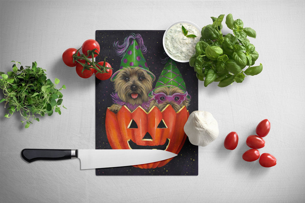 Cairn Terrier Halloween PeekaBoo Cutting Board Tempered Glass Kitchen Cutting Surface, Heat Resistant Chopping, Non-Slip Feet, Food Prep & Serving