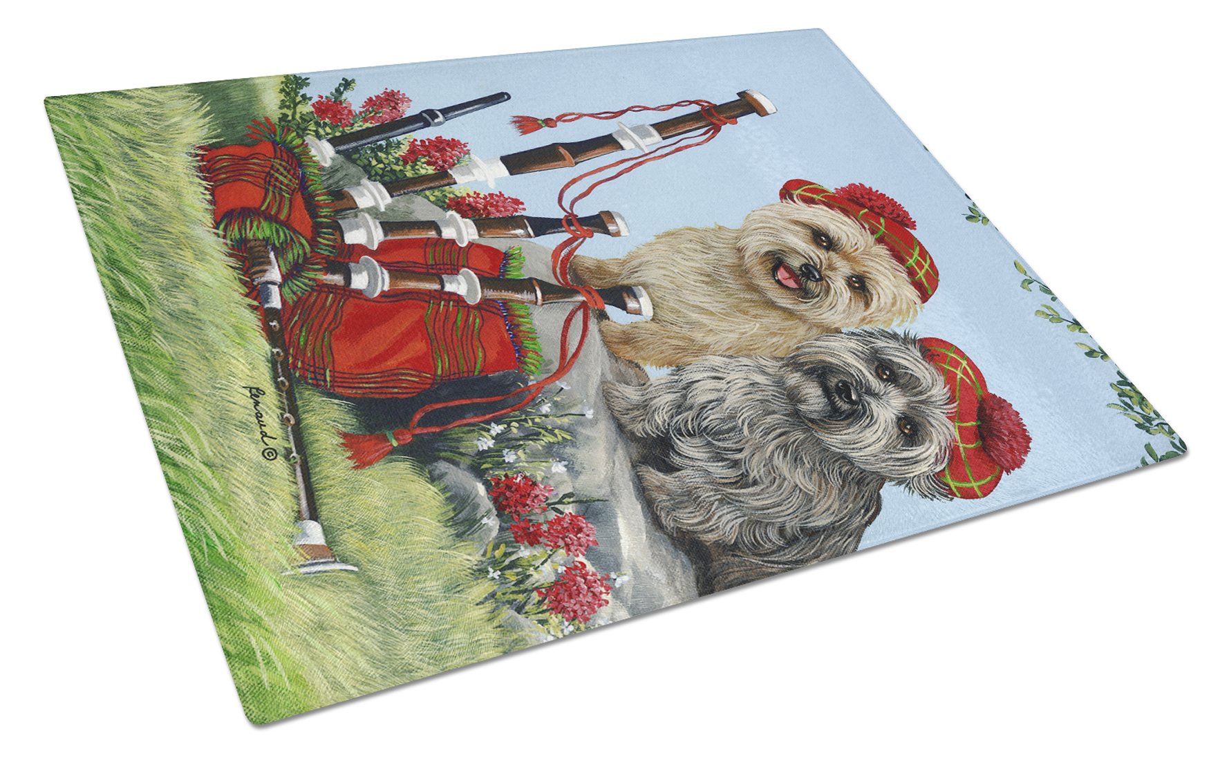 Cairn Terrier Pipers Cutting Board Tempered Glass Kitchen Cutting Surface, Heat Resistant Chopping, Non-Slip Feet, Food Prep & Serving