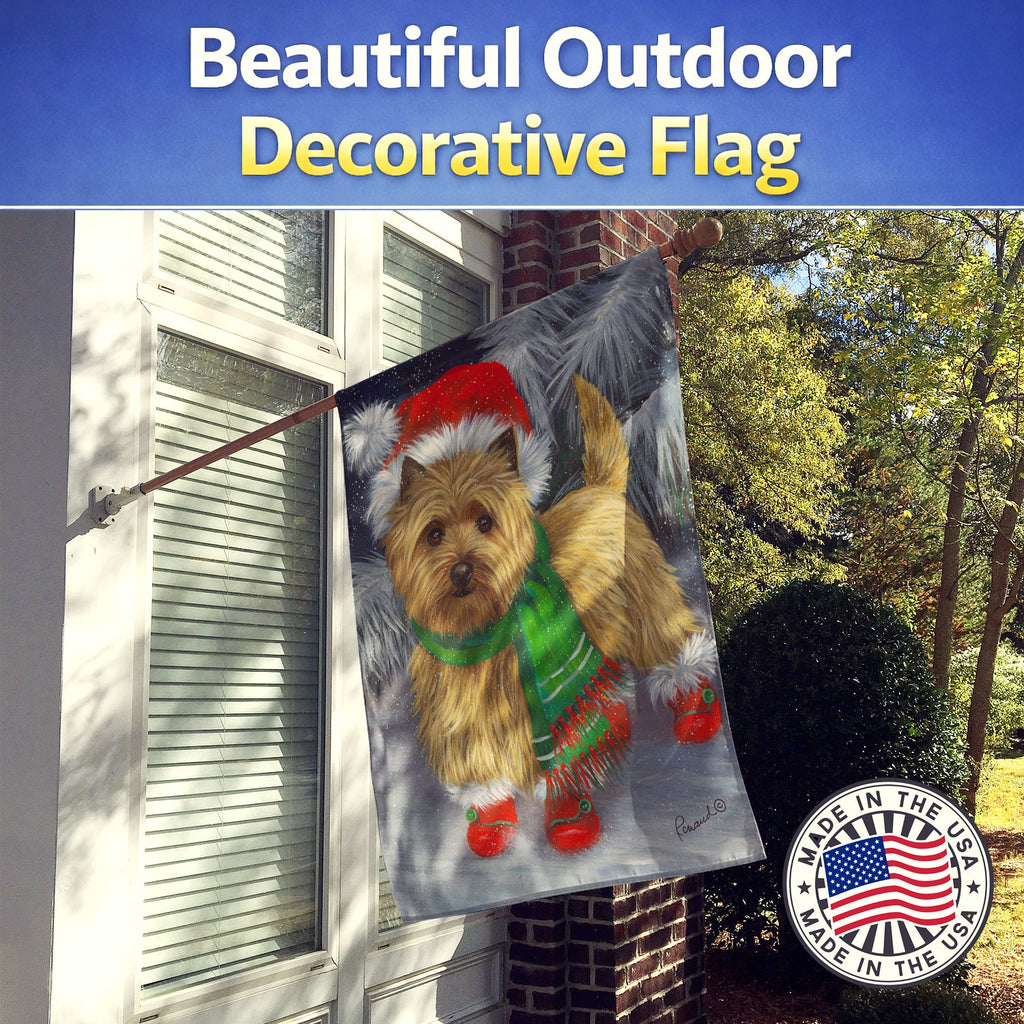 Cairn Terrier Christmas Red Boots House Flag 28x40 Porch Sleeve Pole Decorative Outside Yard Banner Artwork Wall Hanging, Polyester
