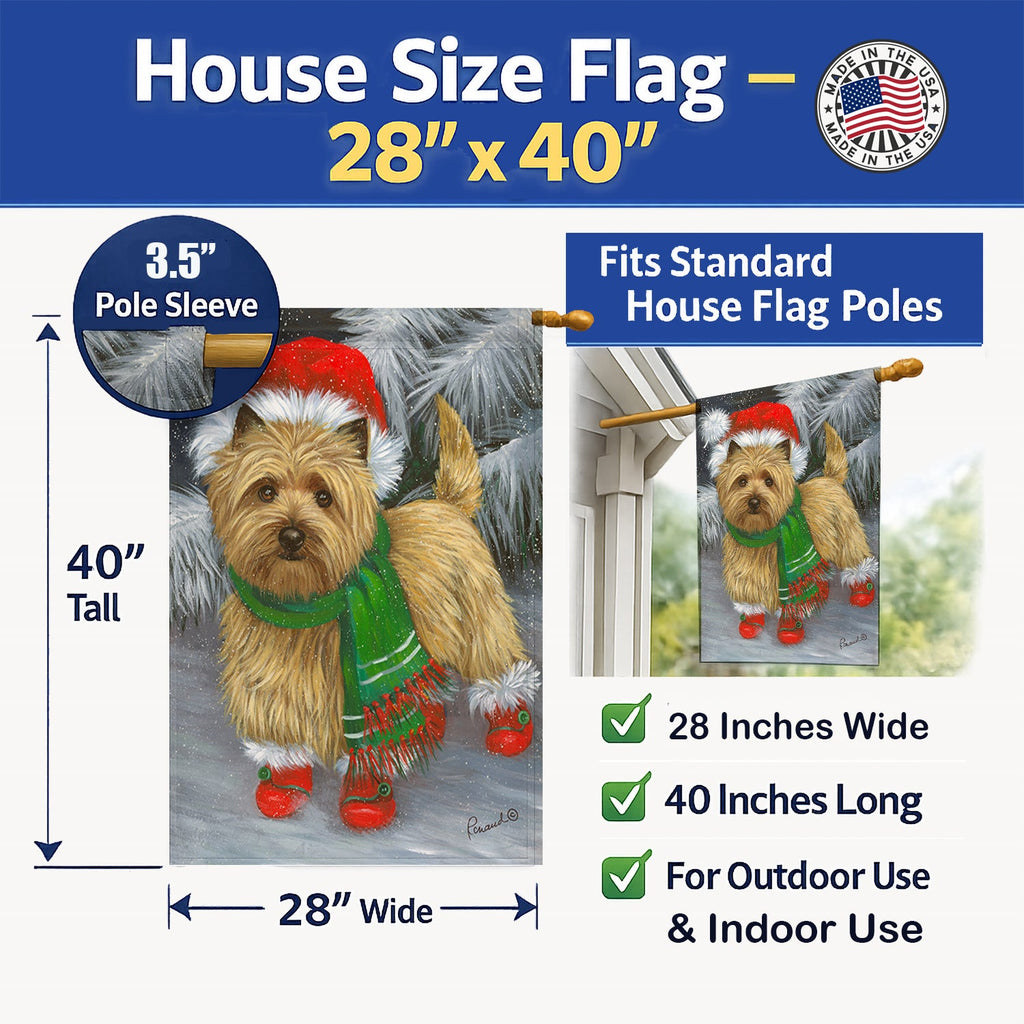 Cairn Terrier Christmas Red Boots House Flag 28x40 Porch Sleeve Pole Decorative Outside Yard Banner Artwork Wall Hanging, Polyester