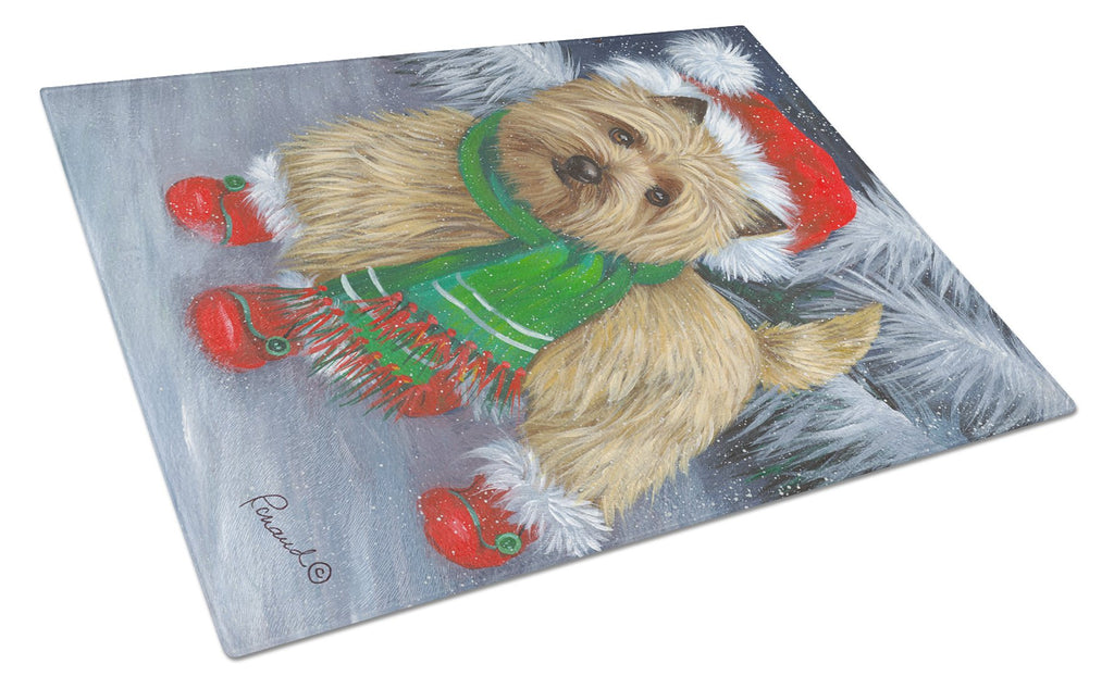 Cairn Terrier Christmas Red Boots Cutting Board Tempered Glass Kitchen Cutting Surface, Heat Resistant Chopping, Non-Slip Feet, Food Prep & Serving