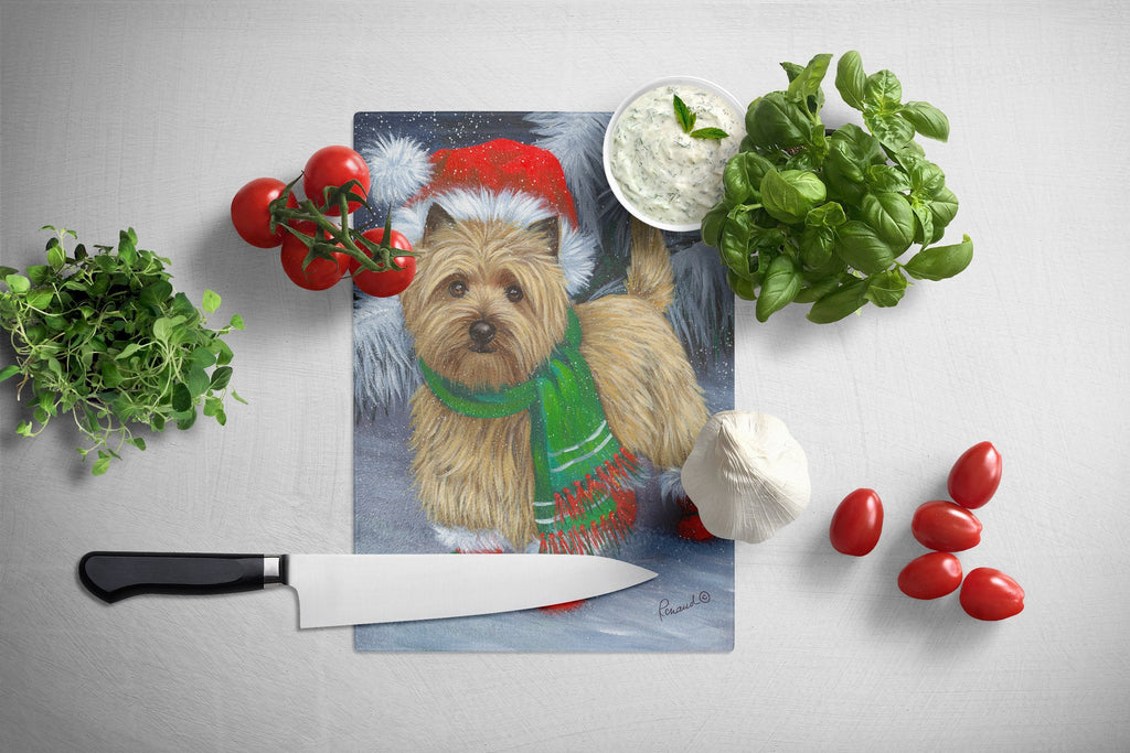 Cairn Terrier Christmas Red Boots Cutting Board Tempered Glass Kitchen Cutting Surface, Heat Resistant Chopping, Non-Slip Feet, Food Prep & Serving