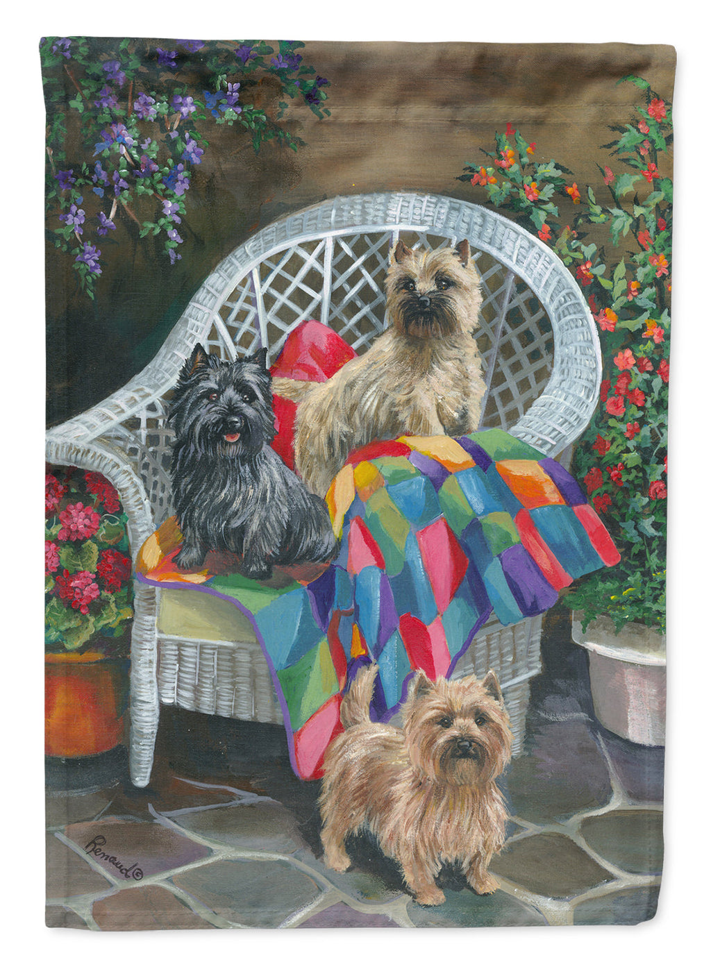 Cairn Terrier Trio House Flag 28x40 Porch Sleeve Pole Decorative Outside Yard Banner Artwork Wall Hanging, Polyester