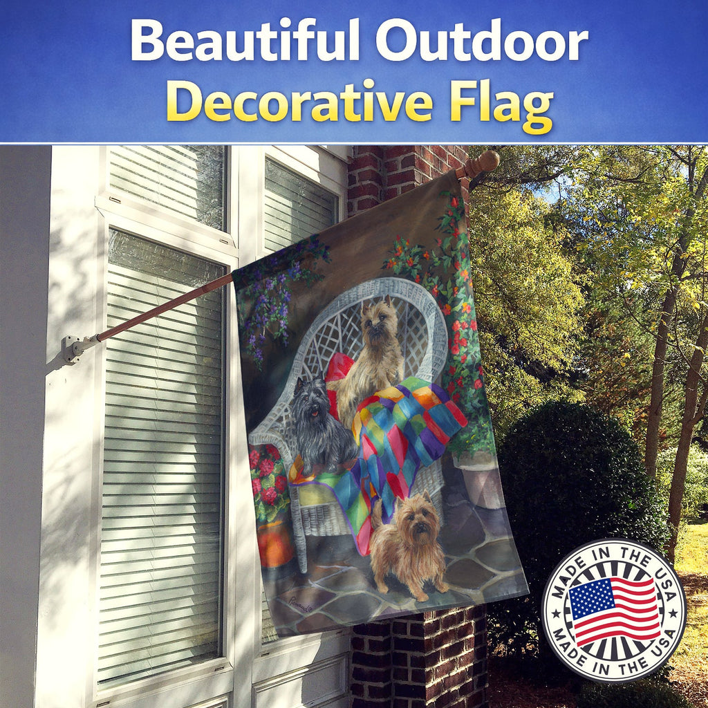 Cairn Terrier Trio House Flag 28x40 Porch Sleeve Pole Decorative Outside Yard Banner Artwork Wall Hanging, Polyester