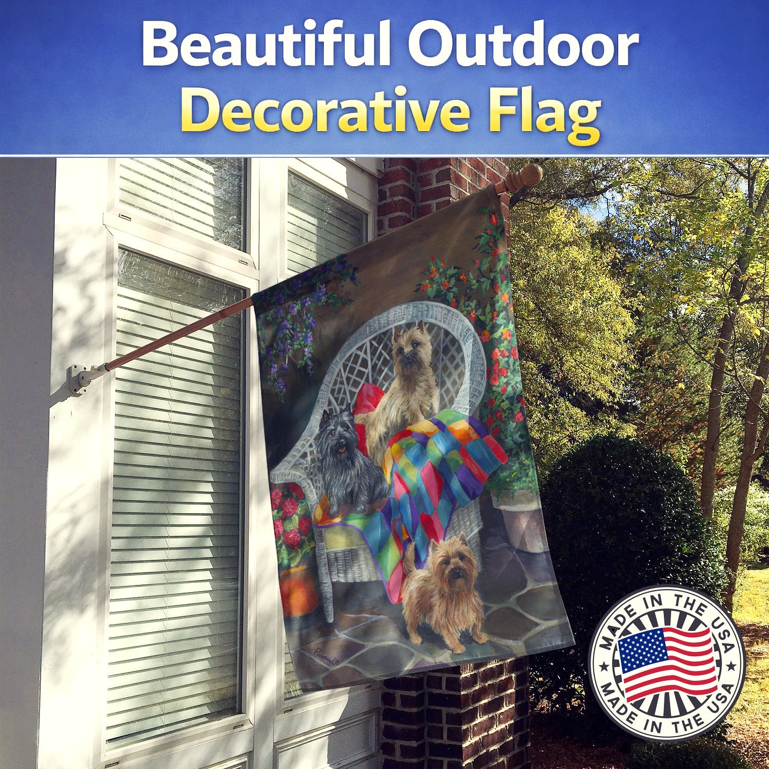 Cairn Terrier Trio House Flag 28x40 Porch Sleeve Pole Decorative Outside Yard Banner Artwork Wall Hanging, Polyester