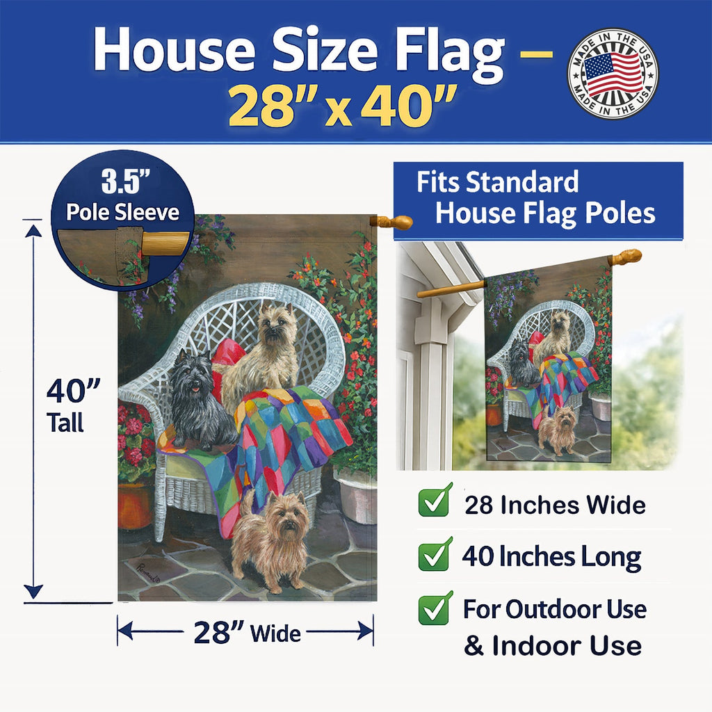 Cairn Terrier Trio House Flag 28x40 Porch Sleeve Pole Decorative Outside Yard Banner Artwork Wall Hanging, Polyester