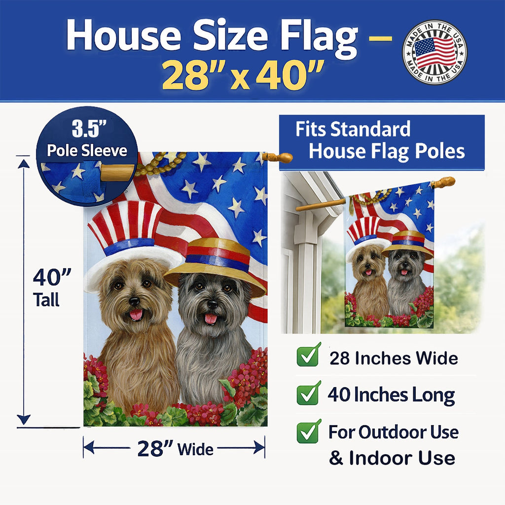Cairn Terrier USA House Flag 28x40 Porch Sleeve Pole Decorative Outside Yard Banner Artwork Wall Hanging, Polyester