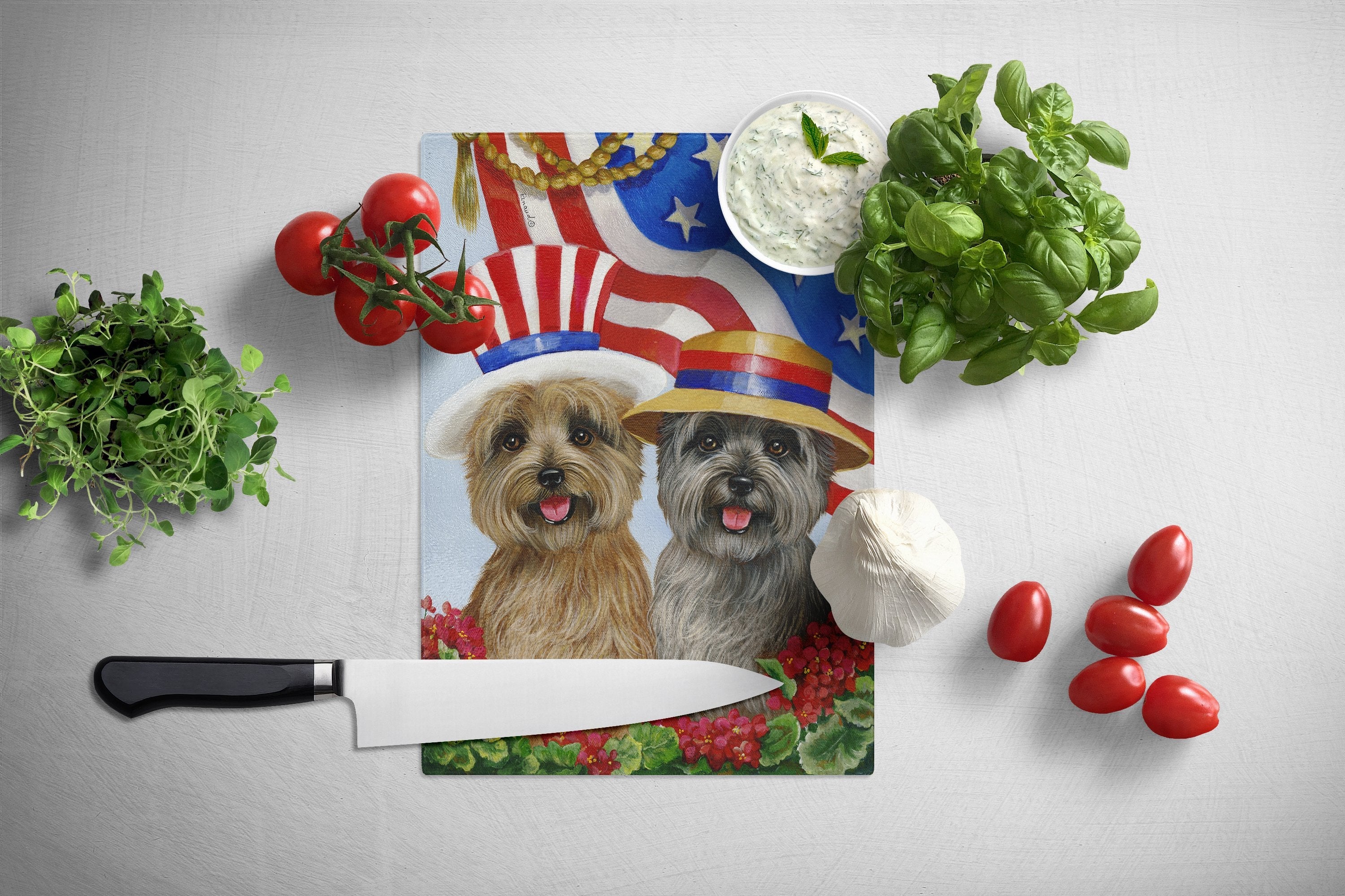 Cairn Terrier USA Cutting Board Tempered Glass Kitchen Cutting Surface, Heat Resistant Chopping, Non-Slip Feet, Food Prep & Serving