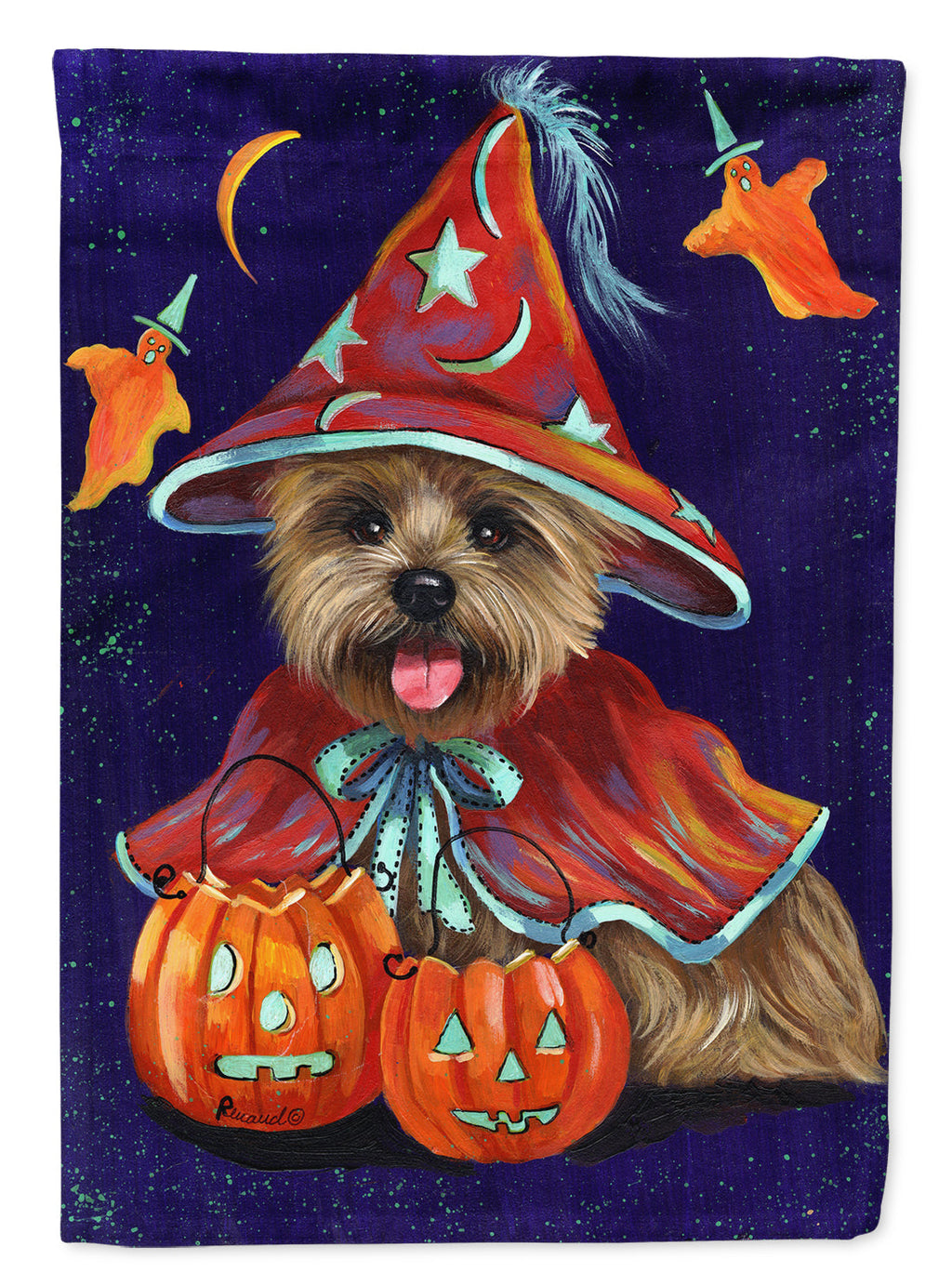 Cairn Terrier Halloween Witch House Flag 28x40 Porch Sleeve Pole Decorative Outside Yard Banner Artwork Wall Hanging, Polyester