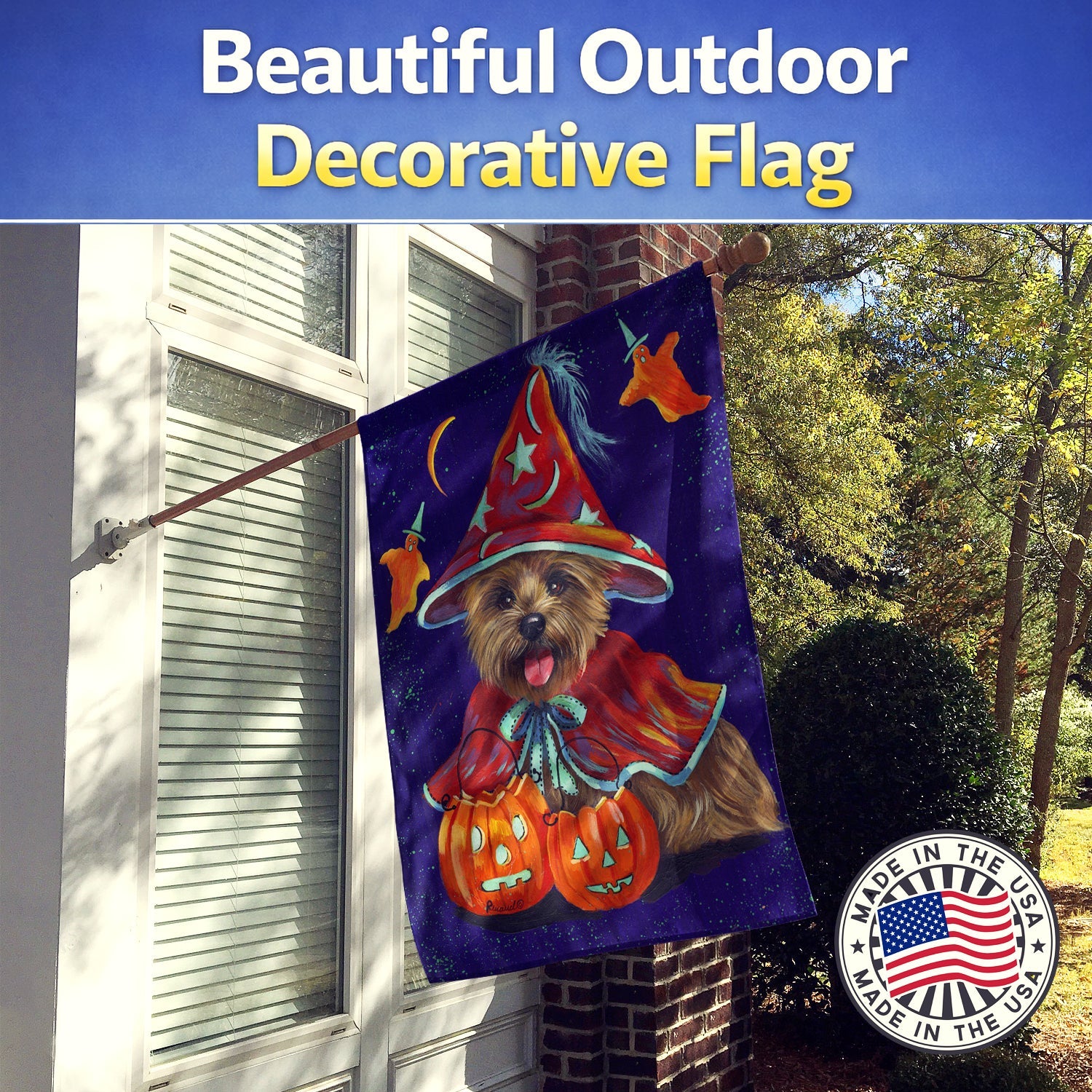Cairn Terrier Halloween Witch House Flag 28x40 Porch Sleeve Pole Decorative Outside Yard Banner Artwork Wall Hanging, Polyester