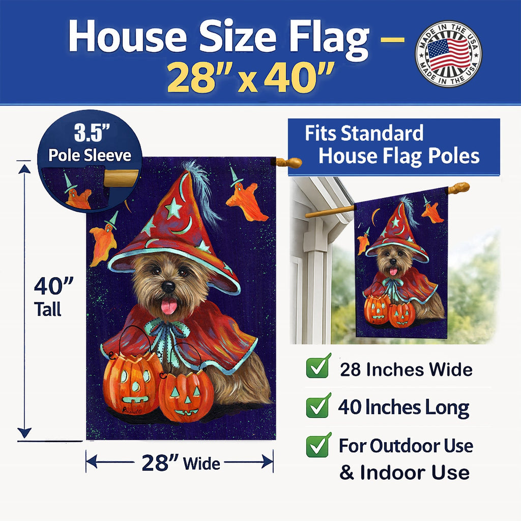 Cairn Terrier Halloween Witch House Flag 28x40 Porch Sleeve Pole Decorative Outside Yard Banner Artwork Wall Hanging, Polyester