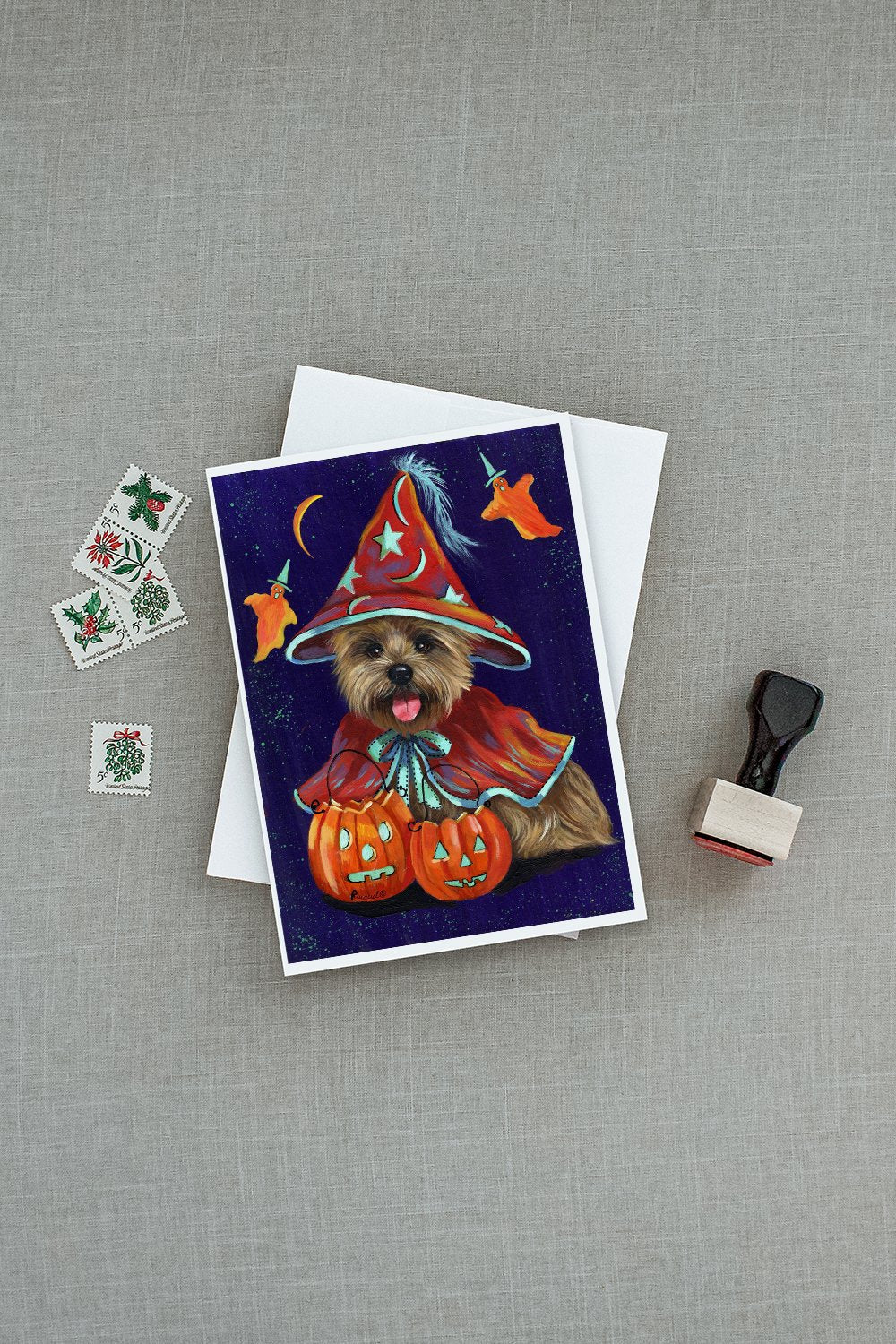 Cairn Terrier Halloween Witch Greeting Cards Pack of 8 Blank Cards with Envelopes Whimsical A7 Size 5x7