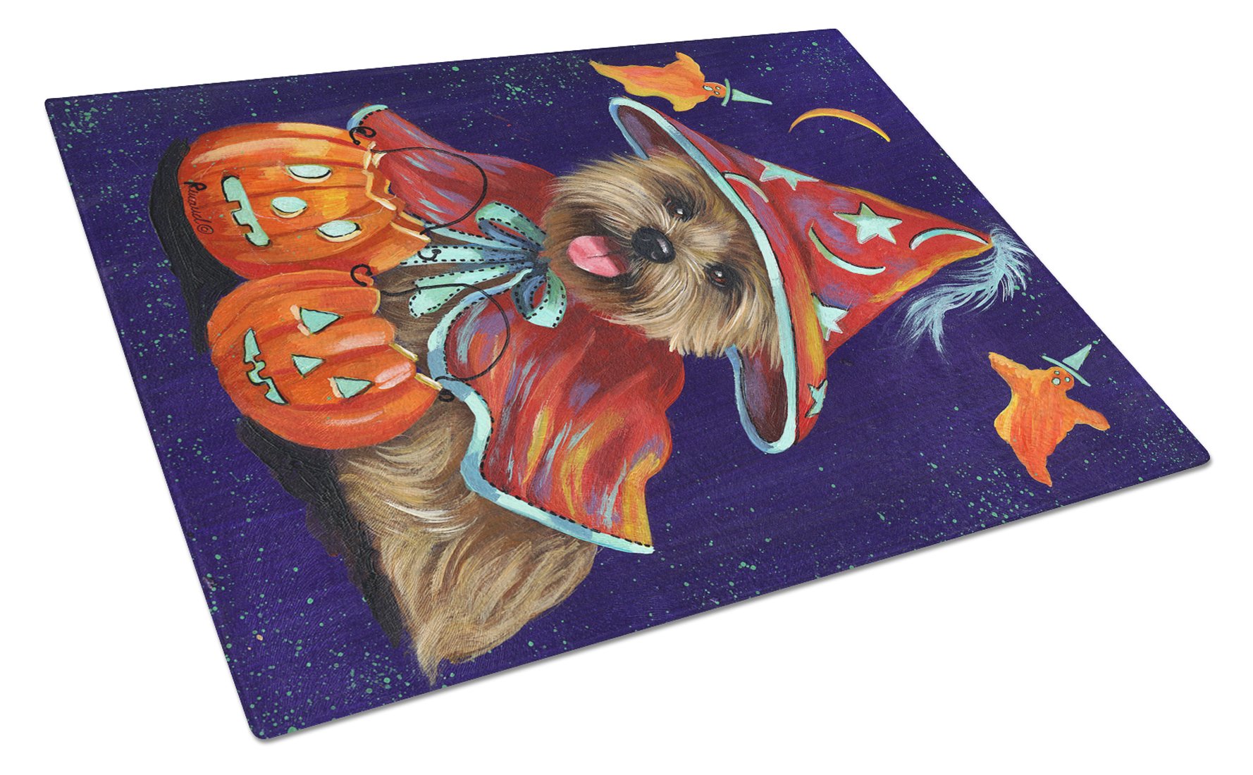Cairn Terrier Halloween Witch Cutting Board Tempered Glass Kitchen Cutting Surface, Heat Resistant Chopping, Non-Slip Feet, Food Prep & Serving