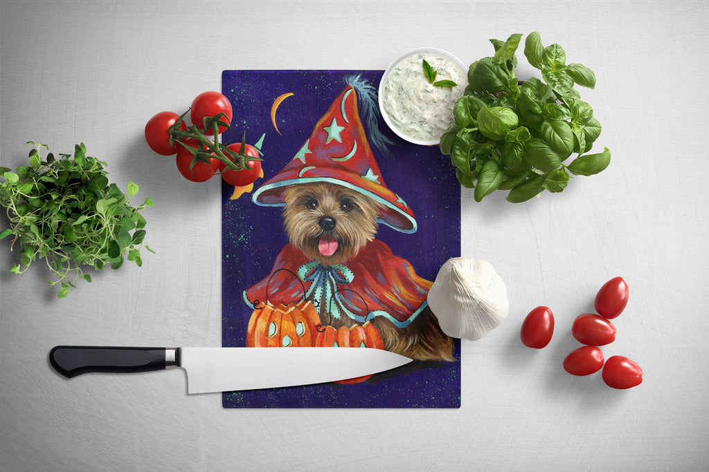 Cairn Terrier Halloween Witch Cutting Board Tempered Glass Kitchen Cutting Surface, Heat Resistant Chopping, Non-Slip Feet, Food Prep & Serving