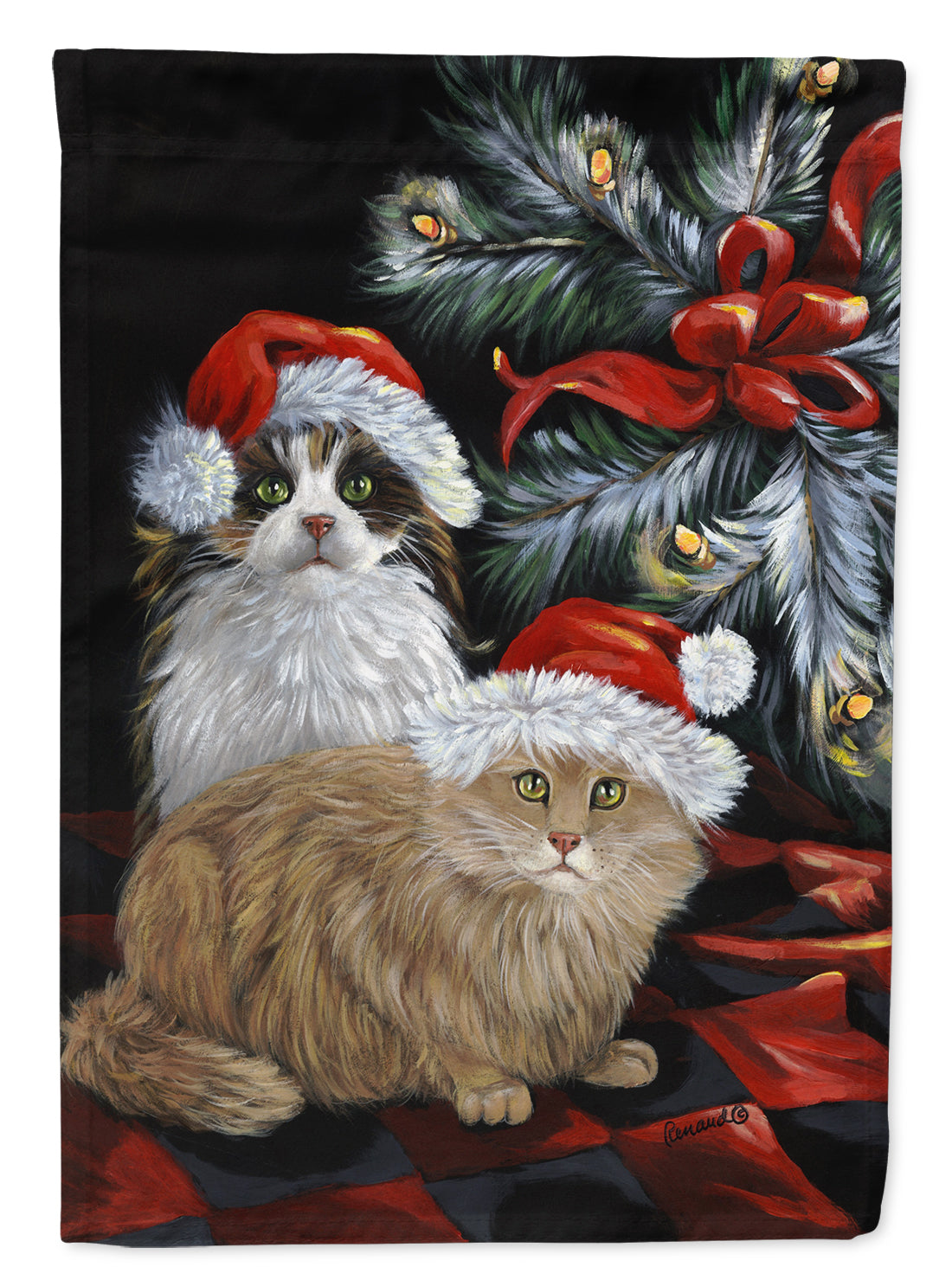 Cat Kitty Glitter Christmas House Flag 28x40 Porch Sleeve Pole Decorative Outside Yard Banner Artwork Wall Hanging, Polyester