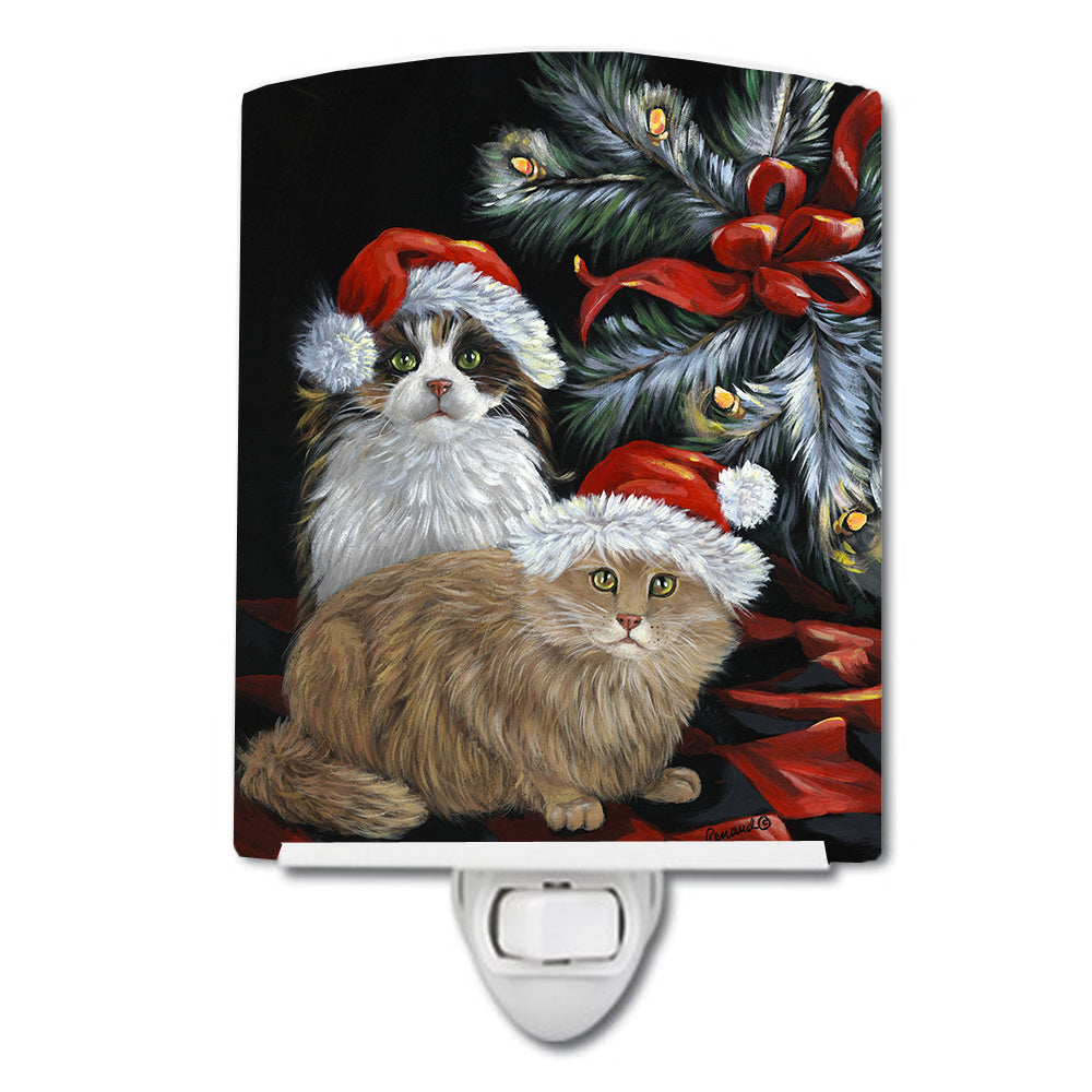 Cat Kitty Glitter Christmas Ceramic Night Light Compact, UL-Certified, Ideal for Bedroom, Bathroom, Nursery, Hallway, Kitchen, 6x4x3, Multicolor
