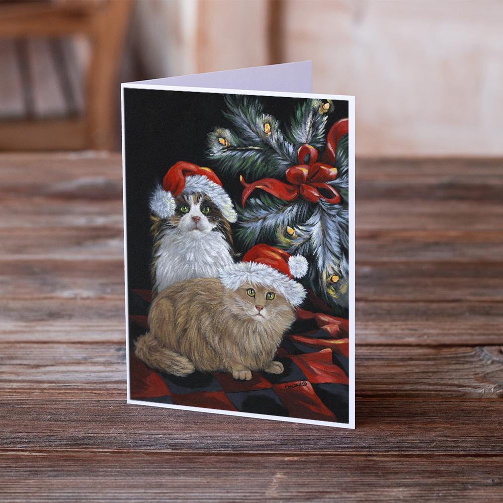 Cat Kitty Glitter Christmas Greeting Cards Pack of 8 Blank Cards with Envelopes Whimsical A7 Size 5x7