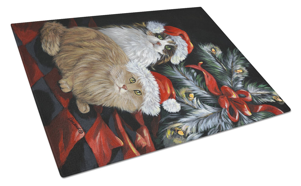 Cat Kitty Glitter Christmas Cutting Board Tempered Glass Kitchen Cutting Surface, Heat Resistant Chopping, Non-Slip Feet, Food Prep & Serving