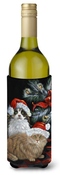 Cat Kitty Glitter Christmas Wine Bottle Hugger Gift Sleeve for Standard 750 ml Bottles, Insulated Reusable Also Fits Mini Shot & Pint Bottles